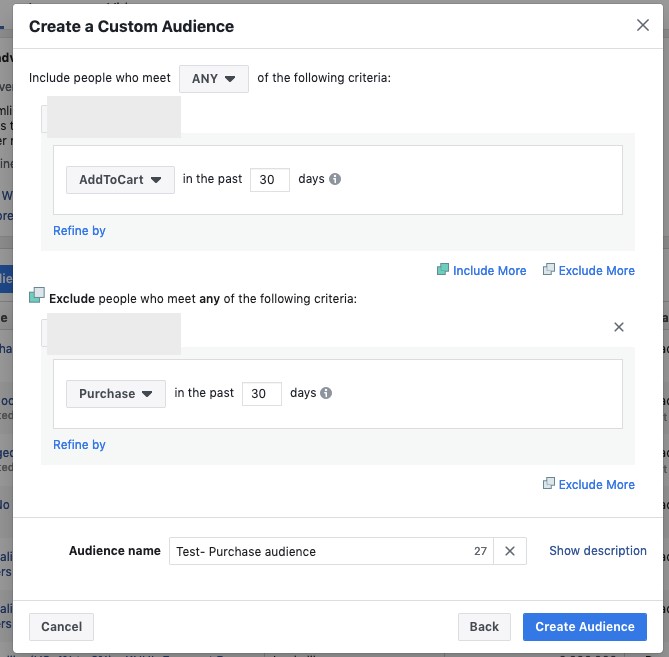 Facebook E-Commerce Custom Audience Selection